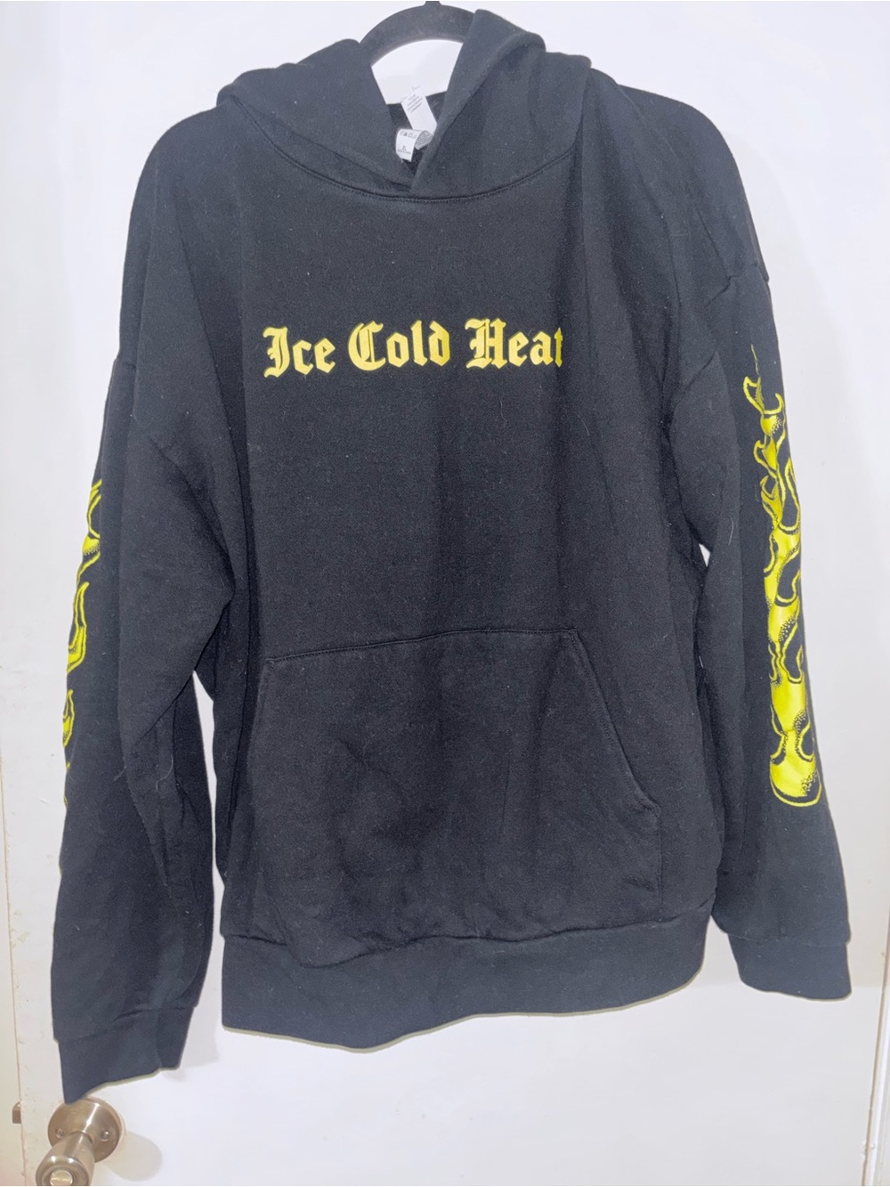 Black rumplemintz ice  Hoodie with Yellow Flame Sleeves